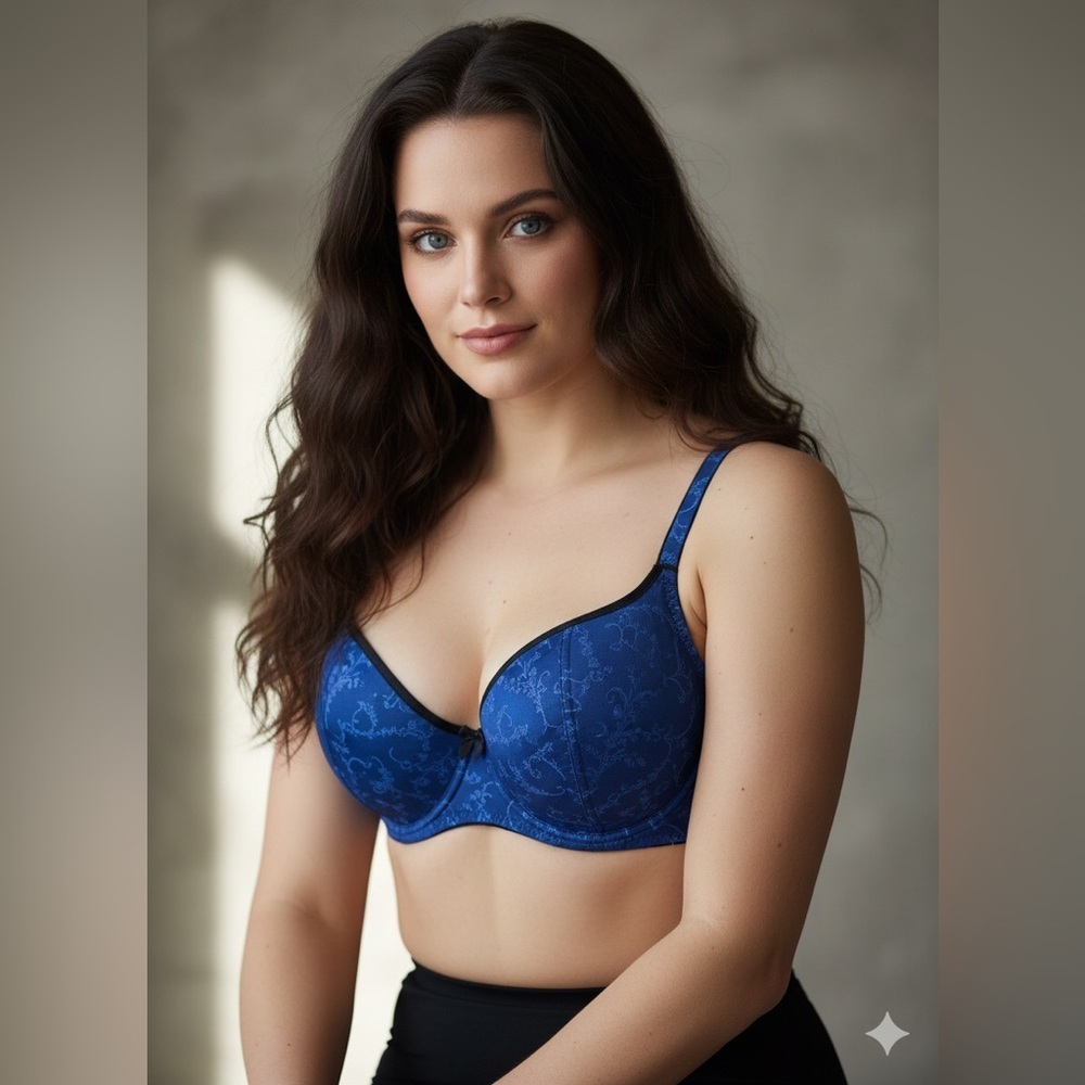 Elegant Blue Lace Underwire Bra